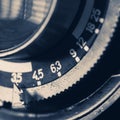 Close-up detail of a vintage camera lens