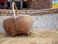 Wooden basket on rice hulls