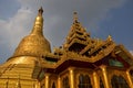 Close up detailed architecture of tallest giant stupa & house of worship in Shwemawdaw Pagoda at Bago, Myanmar Royalty Free Stock Photo