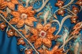close-up of detailed embroidery on a sari border Royalty Free Stock Photo