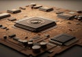 Close-up of a detailed microprocessor on a circuit board