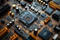Close-Up Detailed Shot of Computer Motherboard CPU and Components