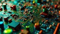 Close up detailed view of a computer circuit board with electronic components Royalty Free Stock Photo