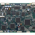 Close-up detailed view of a high-performance computer motherboard with multiple integrated circuits and capacitors Royalty Free Stock Photo