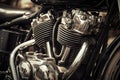 Close up view of a shiny motorcycle engine, AI Generated Royalty Free Stock Photo