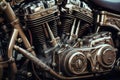 Close up view of a shiny motorcycle engine, AI Generated Royalty Free Stock Photo