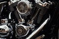 Close up view of a shiny motorcycle engine, AI Generated Royalty Free Stock Photo