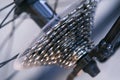 Close up of details bicycle`s gear set, Rear bike cassette Royalty Free Stock Photo