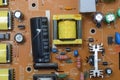 Close-up details, boards, electronic components, monitor, computer, devices Royalty Free Stock Photo