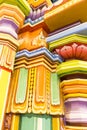 Close-up details of colored colorful pillar indian temple, Tamil Nadu, India