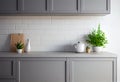 Close up details of contemporary white apartment kitchen with subway tiles, AI Generated Royalty Free Stock Photo