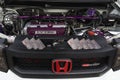Close up details of Honda engine on display