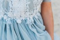 Close up of details on a light blue wedding dress Royalty Free Stock Photo