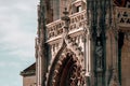 Close-up details of Matthias church in Fisherman bastion at sunset, Budapest, Hungary Royalty Free Stock Photo