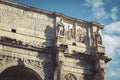 Close-up details of Arch of Constantine, a triumphal arch in Rome, Italy