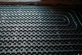 Close up details of floor heating, underfloor details of industrial heating installation