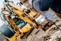 details of welding of excavator, construction site details Royalty Free Stock Photo