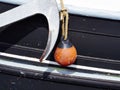 Boat side with protection fender and an anchor Royalty Free Stock Photo