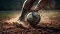 Close up of determined soccer player kicking ball generated by AI Royalty Free Stock Photo