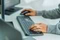 close up developer hand coding with keyboard on desk at modern office Royalty Free Stock Photo