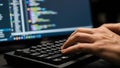 Close-up of Developer Hands Typing Code on Computer Keyboard Royalty Free Stock Photo