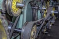 Close-up device of a wool production machine. Traditional woolen factory