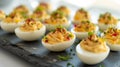 A close-up deviled eggs, with their creamy texture and flavorful filling, making them an irresistible appetizer option