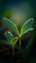 Close-up of Dew-Covered Seedling Leaves with Sparkling Droplets in Soft Light Royalty Free Stock Photo