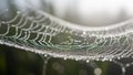 Close-up of a Dew- Covered Spiderweb with Soft Bokeh Background cobweb dew drops Royalty Free Stock Photo