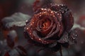 Close-up of a Dew-Kissed Dark Red Rose Royalty Free Stock Photo