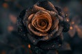 Close-up of a Dew-Kissed Rose in Moody Lighting Royalty Free Stock Photo