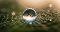 Macro Dewdrop on Spiderweb Reflecting Sunlight Royalty Free Stock Photo