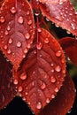 close-up of dewdrops on vibrant autumn leaves