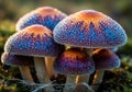 Close-Up of Dewy Psychedelic Mushrooms in Morning Light Royalty Free Stock Photo