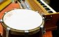 Close-Up of Dholak Drum with Harmonium in Background Royalty Free Stock Photo
