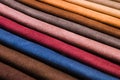 Close-up diagonal lines of textile upholstery in samples to select the color and fabric of the furniture. Abstract Royalty Free Stock Photo