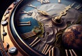 Dial of a vintage watch with world map on the dial. Earth\'s Time Concept. Generative AI Royalty Free Stock Photo