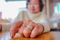 Close up Diamond Ring on Senior women hand