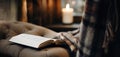 Close-up of a diary and pen, blurred background of a cozy reading nook Royalty Free Stock Photo