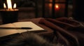 Close-up of a diary and pen, blurred background of a cozy reading nook Royalty Free Stock Photo