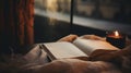 Close-up of a diary and pen, blurred background of a cozy reading nook Royalty Free Stock Photo