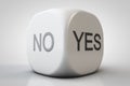 Close-up dice with answer options. The answer is yes or no