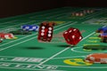Close up of dice rolling on a craps table. Random concept. 3d illustration