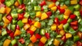 Close-up of Diced Bell Peppers and Fresh Cilantro Royalty Free Stock Photo