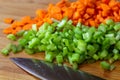 Close up on diced up carrots and celery