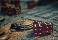 close-up of dices on table