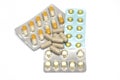 Closeup different blister medicine tablets white background Royalty Free Stock Photo