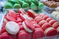 Close-up of different colored and flavored macaroons on display Royalty Free Stock Photo