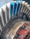 A close-up of a differential gear with blue marking compound or prussian blue Royalty Free Stock Photo