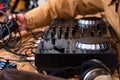 Close-up of DJ`s audio mixing console Royalty Free Stock Photo